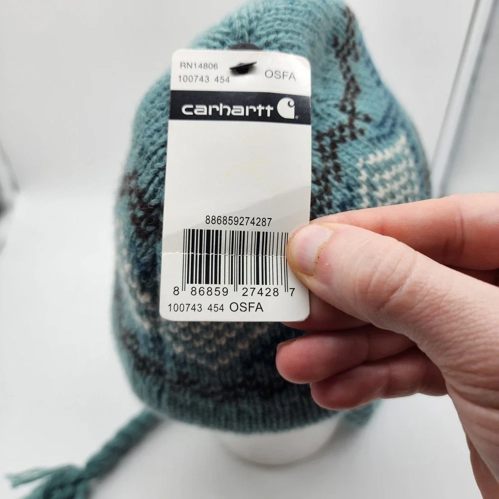 Carhartt Women's Picket Ear Flap Hat OS Blue Wool Blend Sherpa Lined NWT